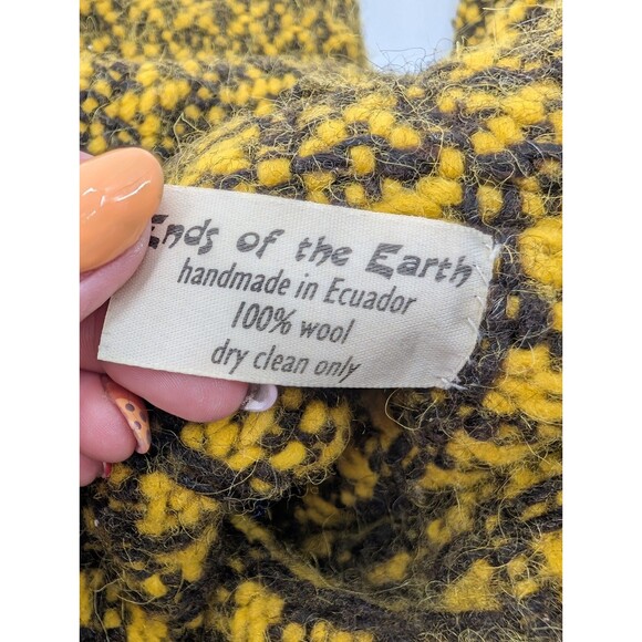 Ends Of The Earth 100% Wool Handmade in Ecuador Yellow Black Button Coat Size L - Picture 2 of 10